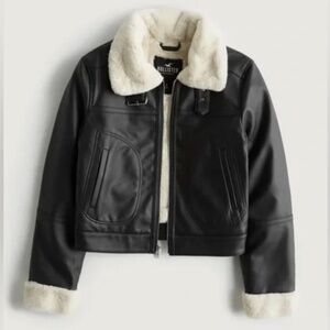 Hollister Faux Fur-Lined Faux Leather Biker Jacket